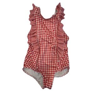 MINNOW Red Gingham Ruffle One Piece Toddler Swimsuit 3/4T